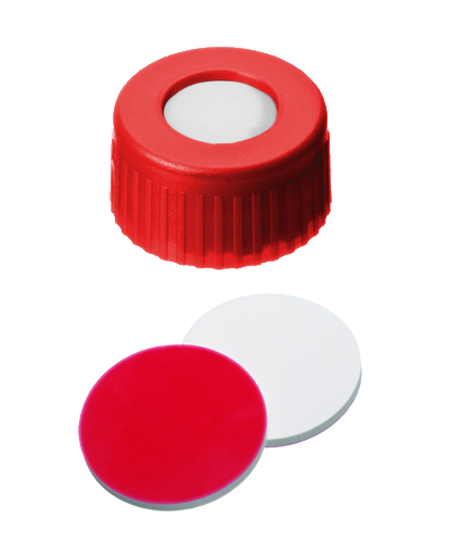 Obrázek PP Short Thread Cap red, 6.0 mm centre hole, Septum Silicone/PTFE