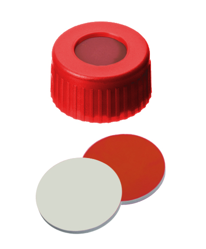Obrázek PP Short Thread Cap red, 6 mm centre hole, Septum Rubber/PTFE