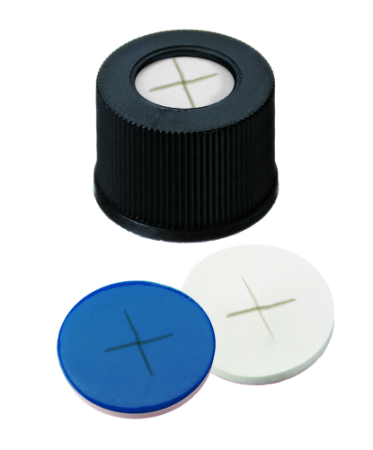 Obrázek Polypropylene Screw Cap black, 8.5 mm centre hole, Silicone/PTFE with cross-slit